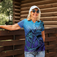 Personalised Polynesia Blue Marlin Fishing Women Polo Shirt Marlin Anchor Tattoo Polynesian Pattern