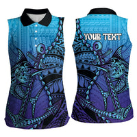 Personalised Polynesia Blue Marlin Fishing Women Sleeveless Polo Shirt Marlin Anchor Tattoo Polynesian Pattern LT14 - Polynesian Pride