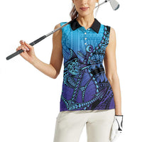 Personalised Polynesia Blue Marlin Fishing Women Sleeveless Polo Shirt Marlin Anchor Tattoo Polynesian Pattern LT14 - Polynesian Pride