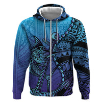 Personalised Polynesia Blue Marlin Fishing Zip Hoodie Marlin Anchor Tattoo Polynesian Pattern