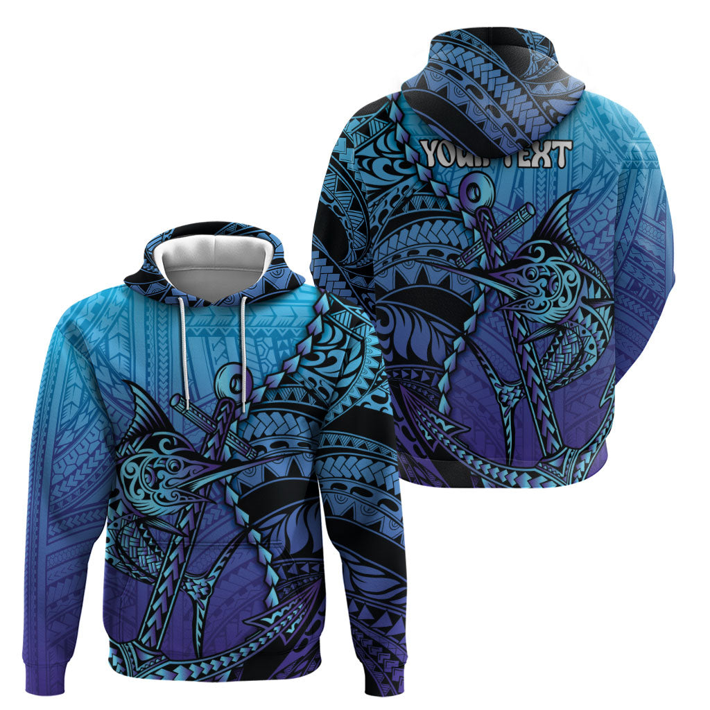 Personalised Polynesia Blue Marlin Fishing Zip Hoodie Marlin Anchor Tattoo Polynesian Pattern