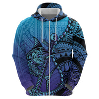 Personalised Polynesia Blue Marlin Fishing Zip Hoodie Marlin Anchor Tattoo Polynesian Pattern