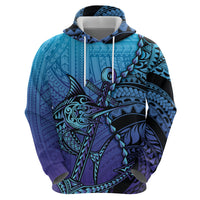 Personalised Polynesia Blue Marlin Fishing Zip Hoodie Marlin Anchor Tattoo Polynesian Pattern
