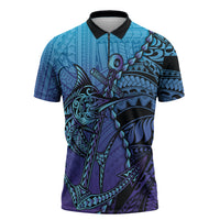 Personalised Polynesia Blue Marlin Fishing Zipper Polo Shirt Marlin Anchor Tattoo Polynesian Pattern LT14 Purple - Polynesian Pride