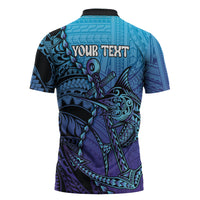 Personalised Polynesia Blue Marlin Fishing Zipper Polo Shirt Marlin Anchor Tattoo Polynesian Pattern LT14 - Polynesian Pride