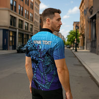 Personalised Polynesia Blue Marlin Fishing Zipper Polo Shirt Marlin Anchor Tattoo Polynesian Pattern LT14 - Polynesian Pride