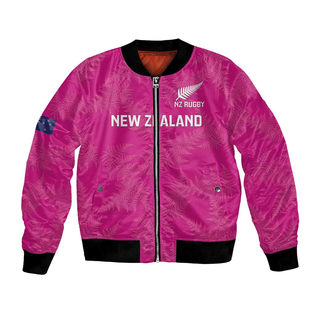 Custom New Zealand Silver Fern Rugby Bomber Jacket Go Aotearoa - Pink Version