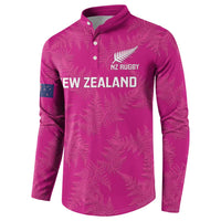 Custom New Zealand Silver Fern Rugby Button Sweatshirt Go Aotearoa - Pink Version