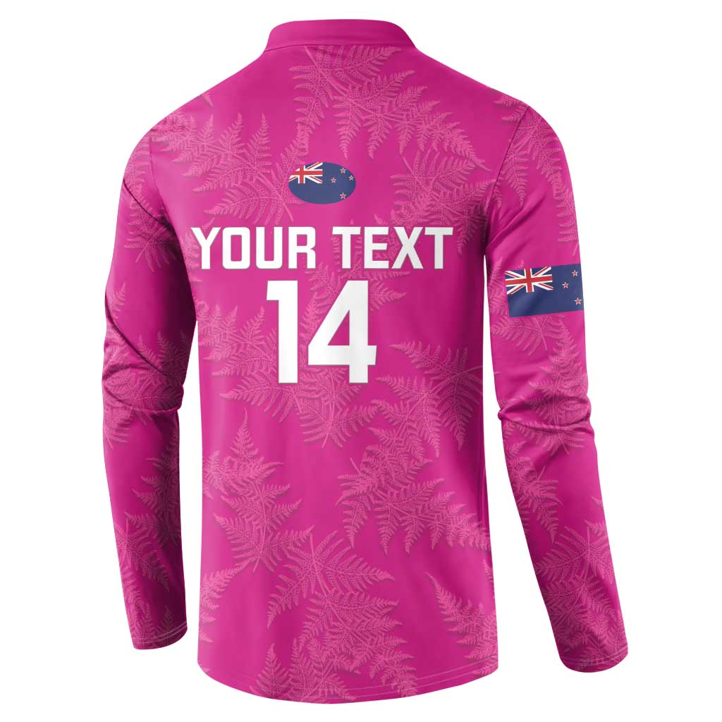 Custom New Zealand Silver Fern Rugby Button Sweatshirt Go Aotearoa - Pink Version