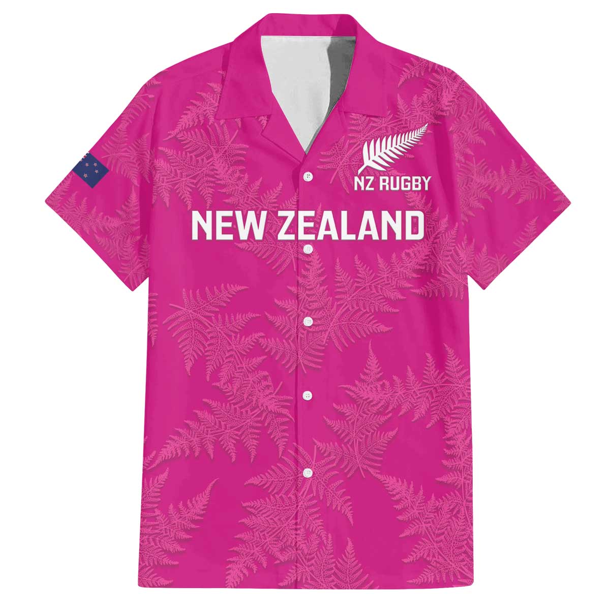 Custom New Zealand Silver Fern Rugby Family Matching Puletasi and Hawaiian Shirt Go Aotearoa - Pink Version LT14 Dad's Shirt - Short Sleeve Pink - Polynesian Pride