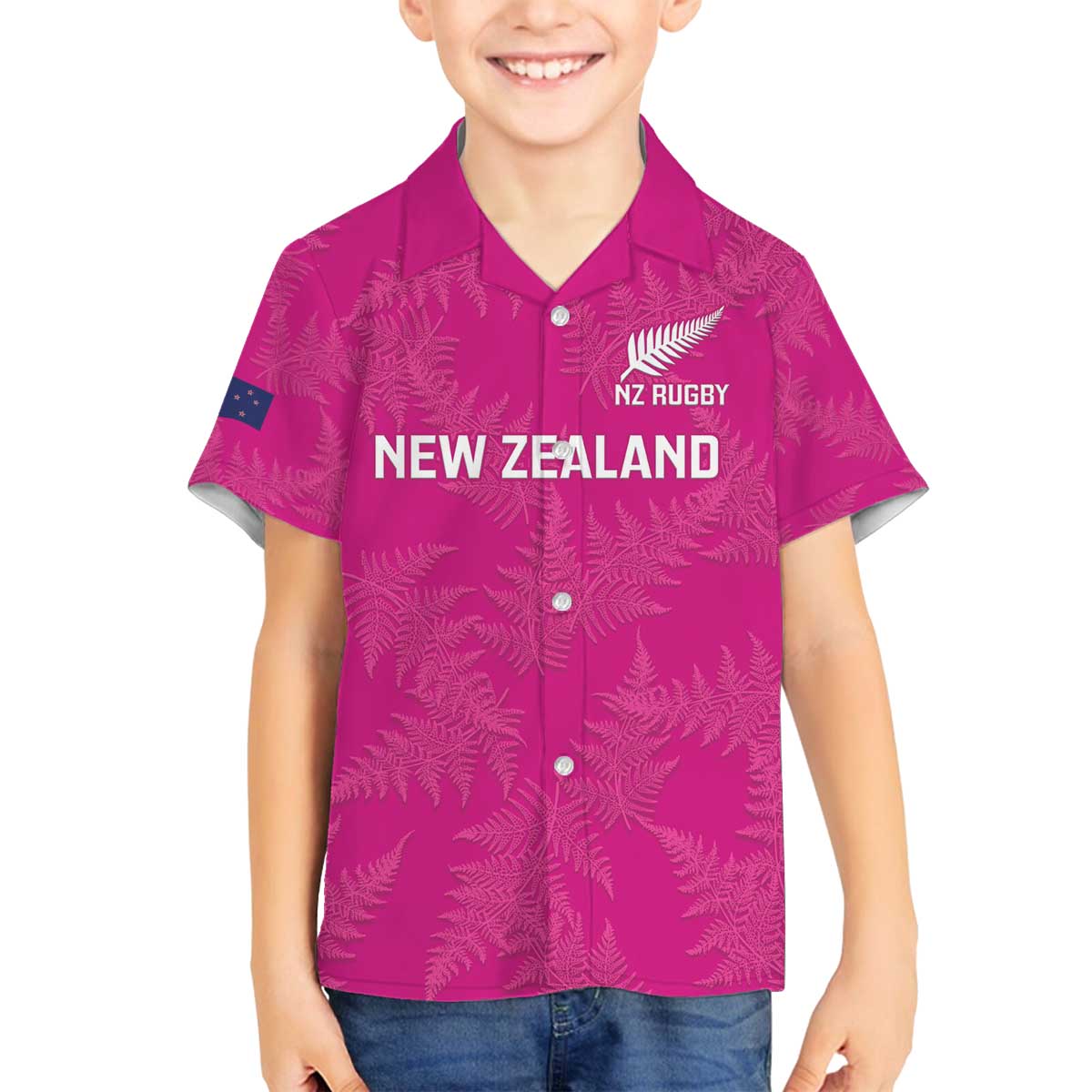 Custom New Zealand Silver Fern Rugby Family Matching Puletasi and Hawaiian Shirt Go Aotearoa - Pink Version LT14 Son's Shirt Pink - Polynesian Pride