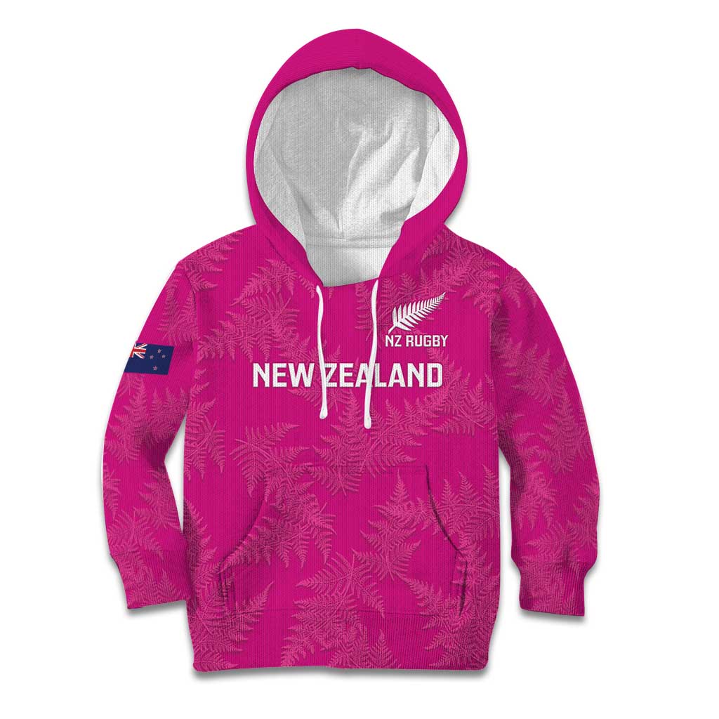 Custom New Zealand Silver Fern Rugby Kid Hoodie Go Aotearoa - Pink Version