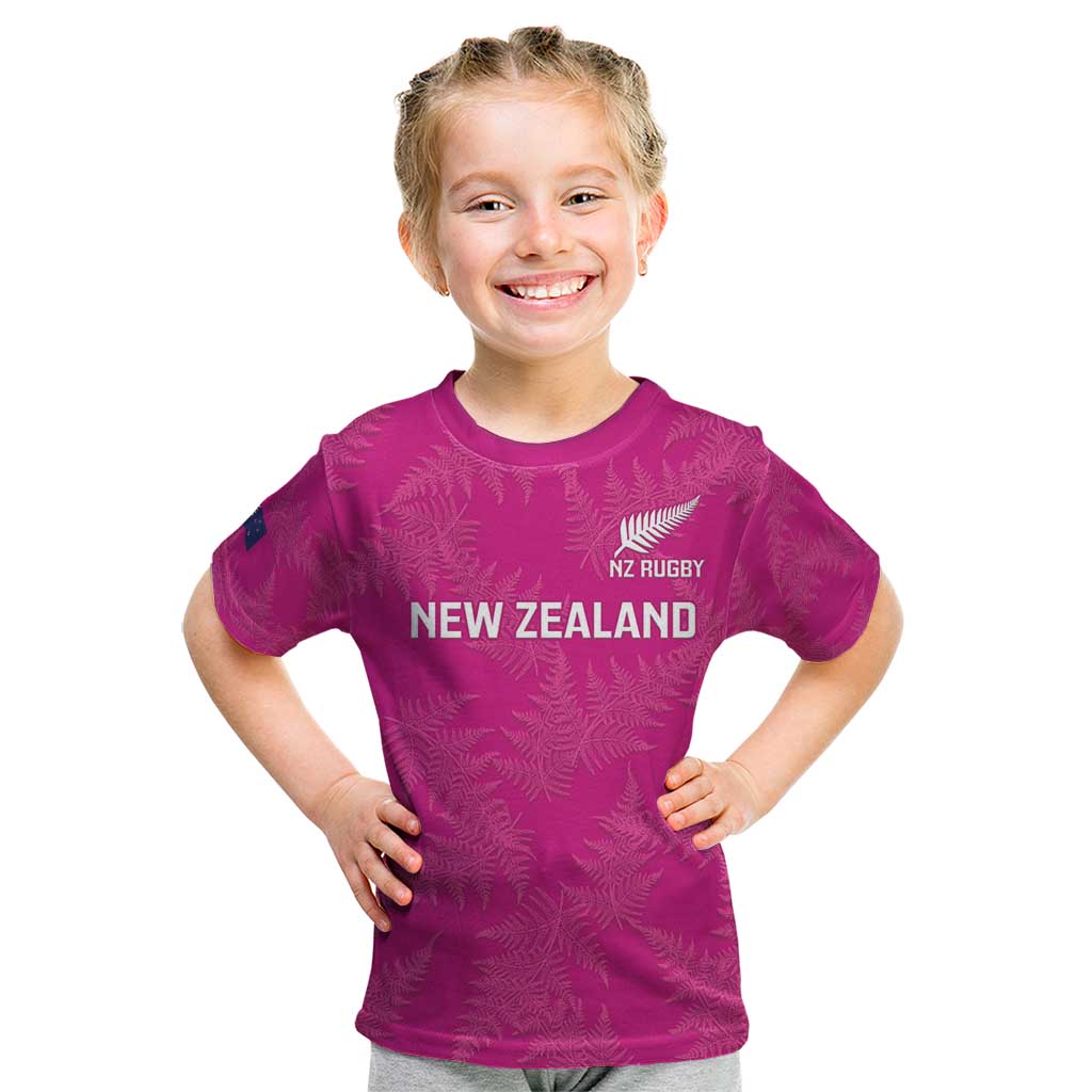 Custom New Zealand Silver Fern Rugby Kid T Shirt Go Aotearoa - Pink Version