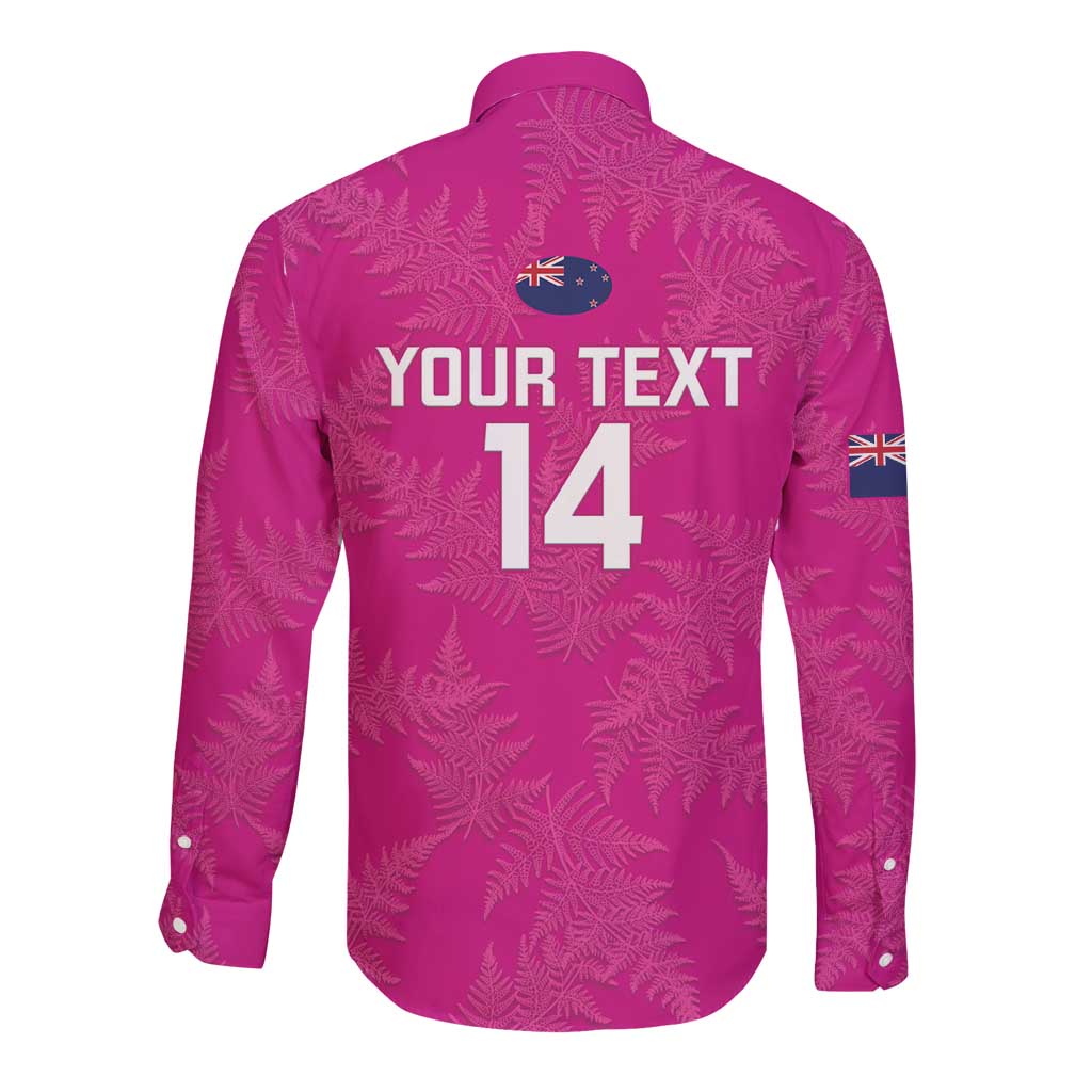 Custom New Zealand Silver Fern Rugby Long Sleeve Button Shirt Go Aotearoa - Pink Version