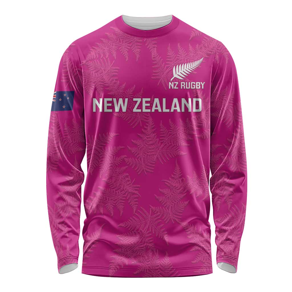 Custom New Zealand Silver Fern Rugby Long Sleeve Shirt Go Aotearoa - Pink Version