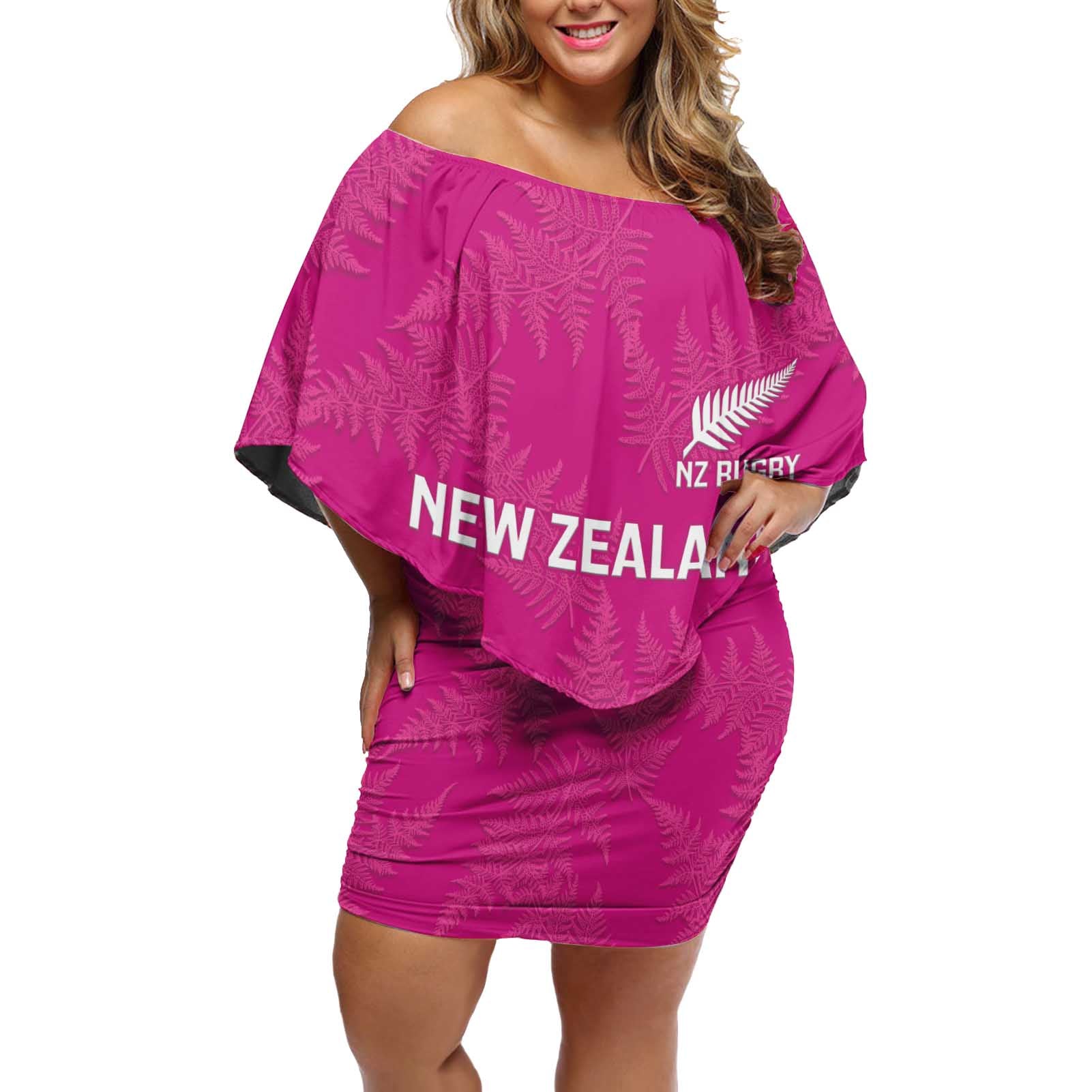 Custom New Zealand Silver Fern Rugby Off Shoulder Short Dress Go Aotearoa - Pink Version