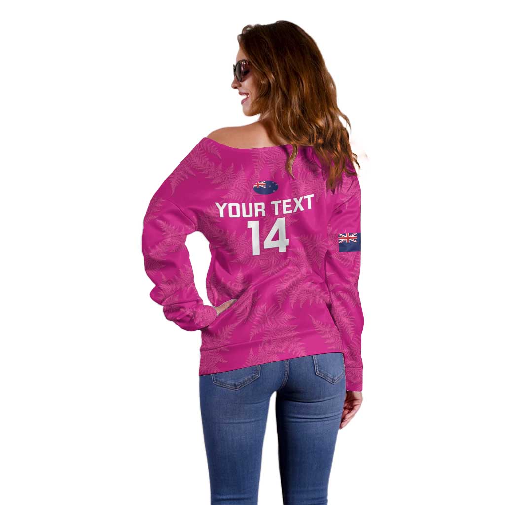 Custom New Zealand Silver Fern Rugby Off Shoulder Sweater Go Aotearoa - Pink Version