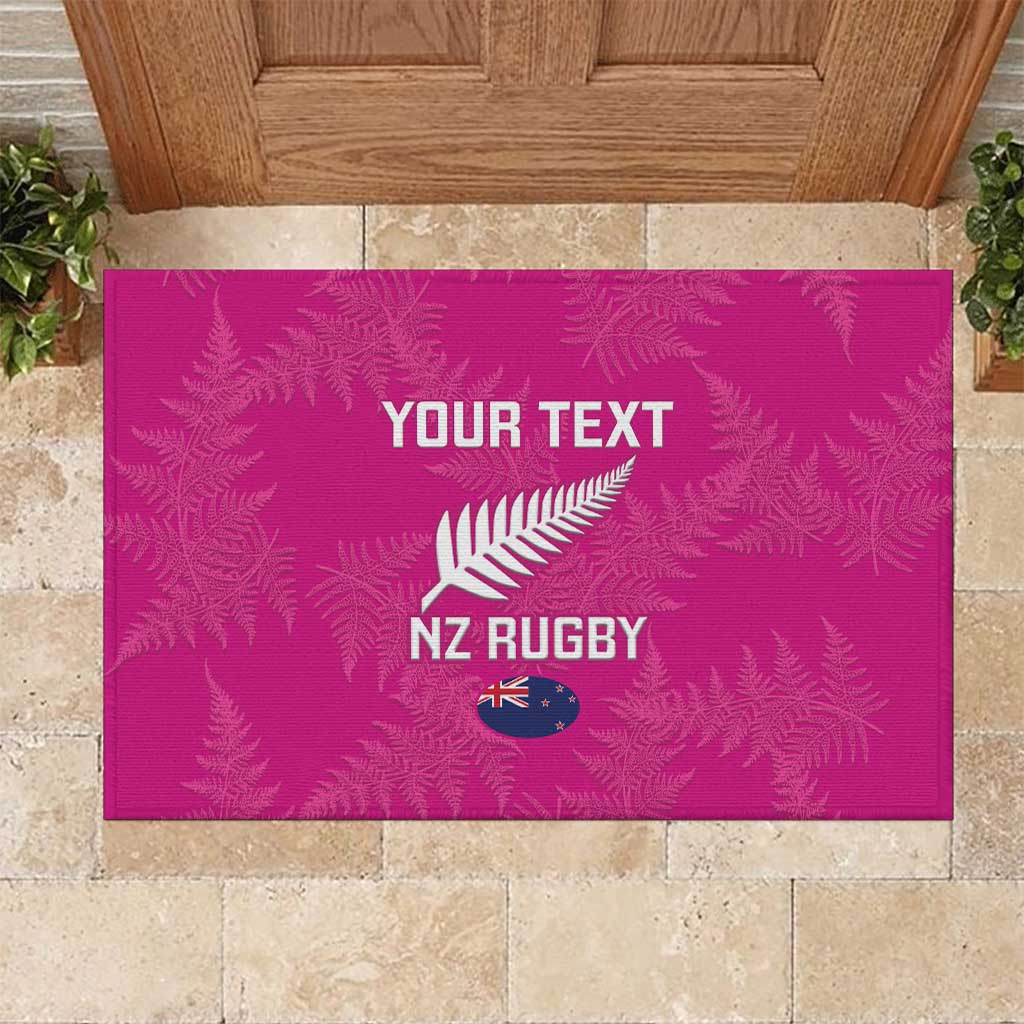 Custom New Zealand Silver Fern Rugby Rubber Doormat Go Aotearoa - Pink Version