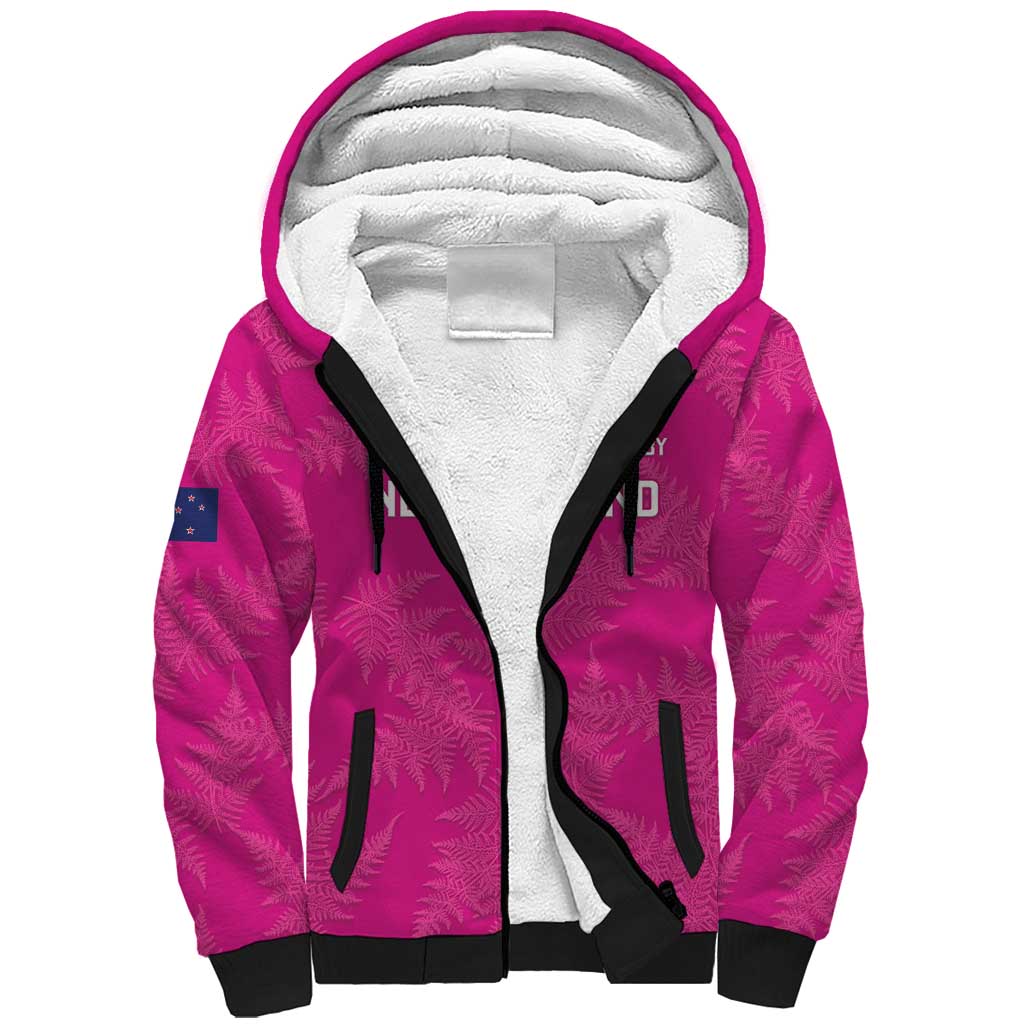 Custom New Zealand Silver Fern Rugby Sherpa Hoodie Go Aotearoa - Pink Version