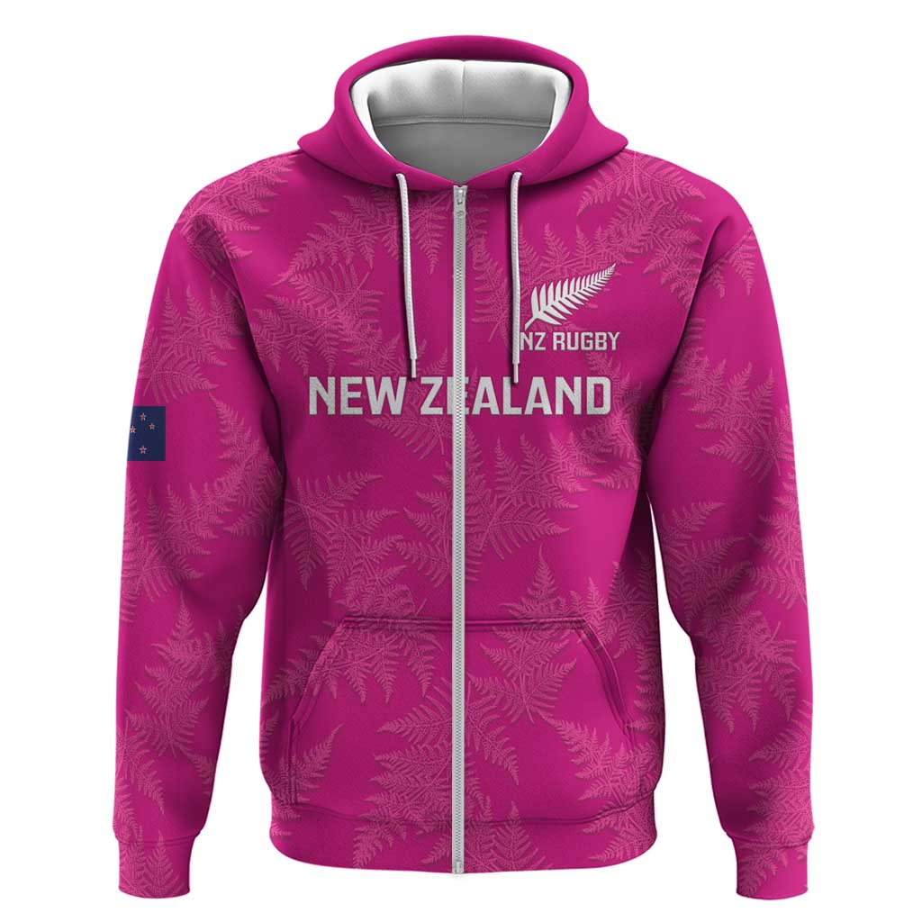 Custom New Zealand Silver Fern Rugby Zip Hoodie Go Aotearoa - Pink Version