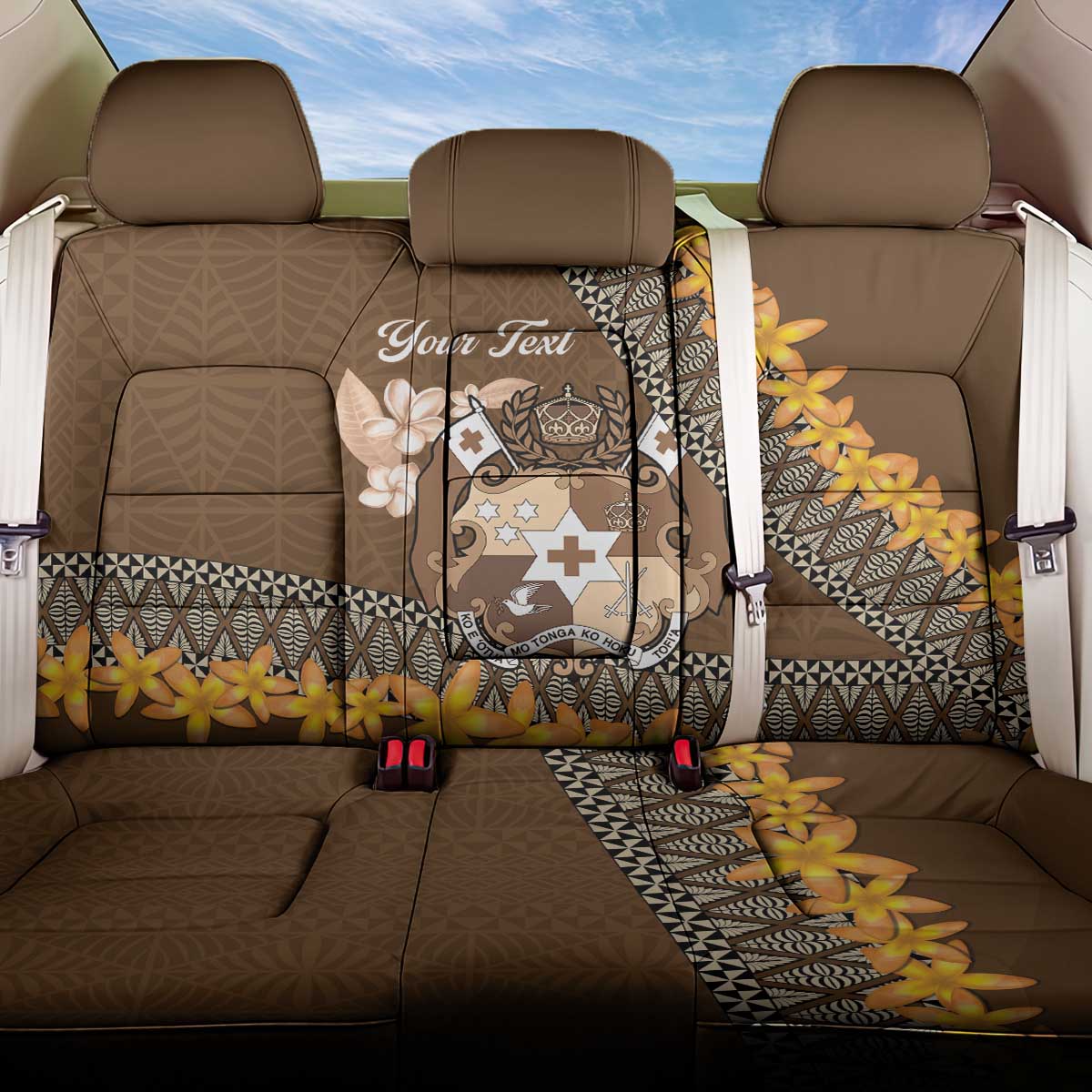 Personalised Tonga Language Week Back Car Seat Cover Malo e Lelei Tongan Ngatu Pattern - Brown