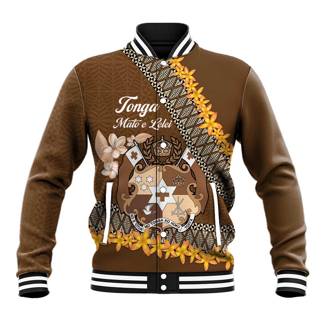 Personalised Tonga Language Week Baseball Jacket Malo e Lelei Tongan Ngatu Pattern - Brown