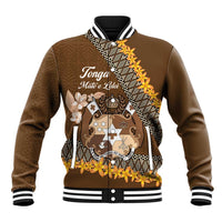Personalised Tonga Language Week Baseball Jacket Malo e Lelei Tongan Ngatu Pattern - Brown LT14 Unisex Brown - Polynesian Pride