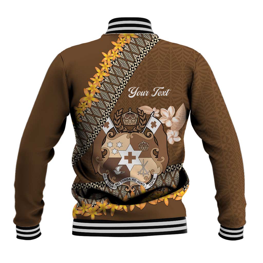 Personalised Tonga Language Week Baseball Jacket Malo e Lelei Tongan Ngatu Pattern - Brown LT14 - Polynesian Pride