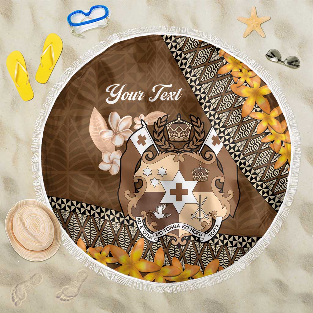 Personalised Tonga Language Week Beach Blanket Malo e Lelei Tongan Ngatu Pattern - Brown
