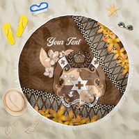 Personalised Tonga Language Week Beach Blanket Malo e Lelei Tongan Ngatu Pattern - Brown LT14 One Size 150cm Brown - Polynesian Pride