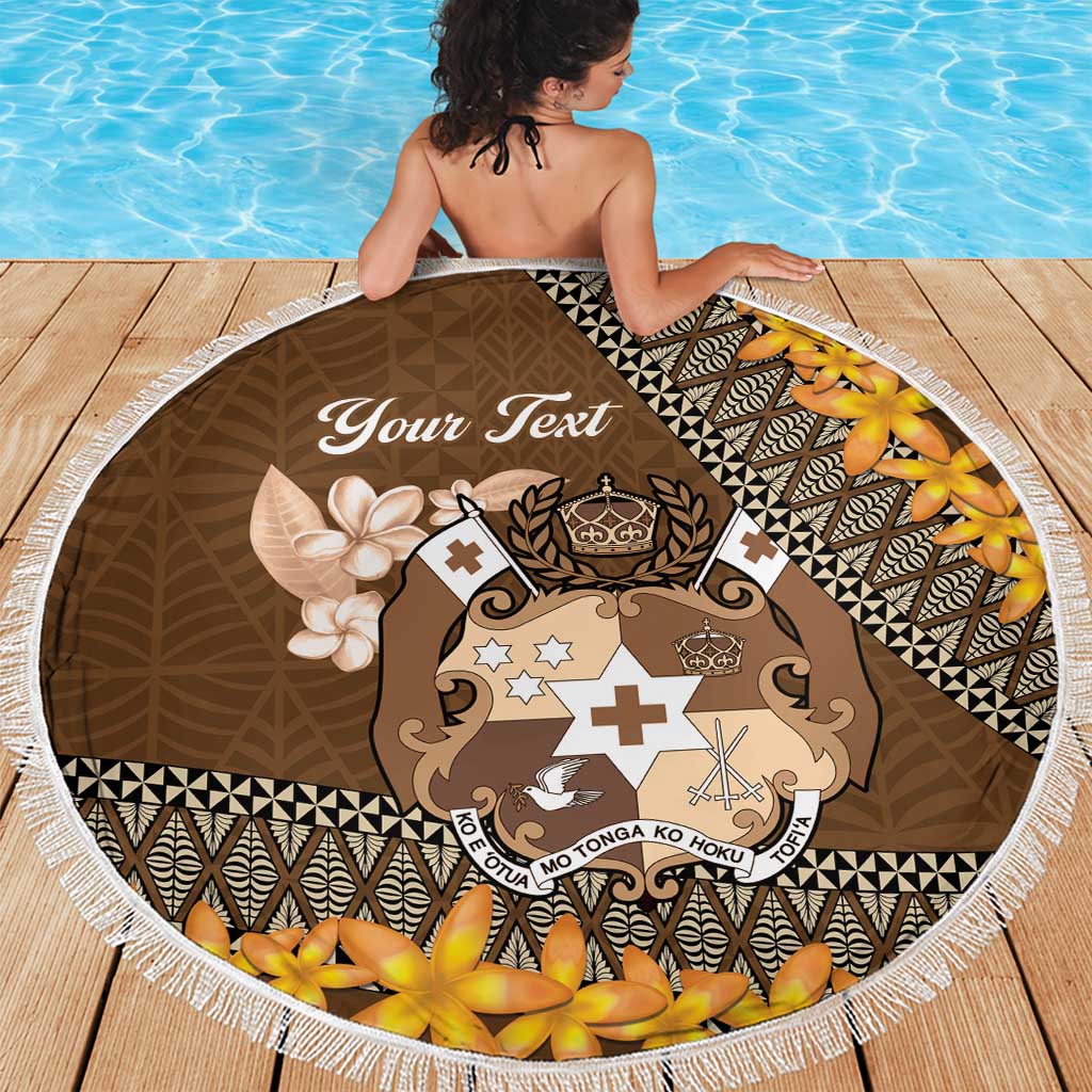 Personalised Tonga Language Week Beach Blanket Malo e Lelei Tongan Ngatu Pattern - Brown LT14 - Polynesian Pride