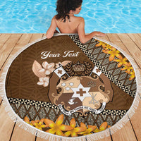 Personalised Tonga Language Week Beach Blanket Malo e Lelei Tongan Ngatu Pattern - Brown LT14 - Polynesian Pride