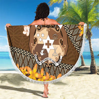 Personalised Tonga Language Week Beach Blanket Malo e Lelei Tongan Ngatu Pattern - Brown LT14 - Polynesian Pride