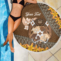 Personalised Tonga Language Week Beach Blanket Malo e Lelei Tongan Ngatu Pattern - Brown LT14 - Polynesian Pride
