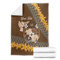 Personalised Tonga Language Week Blanket Malo e Lelei Tongan Ngatu Pattern - Brown LT14 - Polynesian Pride
