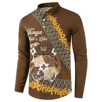 Personalised Tonga Language Week Button Sweatshirt Malo e Lelei Tongan Ngatu Pattern - Brown LT14 - Polynesian Pride