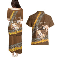 Personalised Tonga Language Week Couples Matching Puletasi and Hawaiian Shirt Malo e Lelei Tongan Ngatu Pattern - Brown LT14 - Polynesian Pride