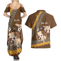 Personalised Tonga Language Week Couples Matching Summer Maxi Dress and Hawaiian Shirt Malo e Lelei Tongan Ngatu Pattern - Brown LT14 - Polynesian Pride