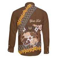 Personalised Tonga Language Week Family Matching Short Sleeve Bodycon Dress and Hawaiian Shirt Malo e Lelei Tongan Ngatu Pattern - Brown LT14 - Polynesian Pride