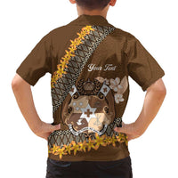 Personalised Tonga Language Week Family Matching Summer Maxi Dress and Hawaiian Shirt Malo e Lelei Tongan Ngatu Pattern - Brown LT14 - Polynesian Pride