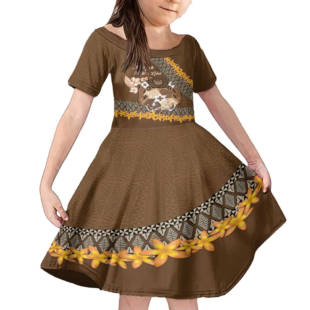 Personalised Tonga Language Week Family Matching Summer Maxi Dress and Hawaiian Shirt Malo e Lelei Tongan Ngatu Pattern - Brown LT14 Daughter's Dress Brown - Polynesian Pride