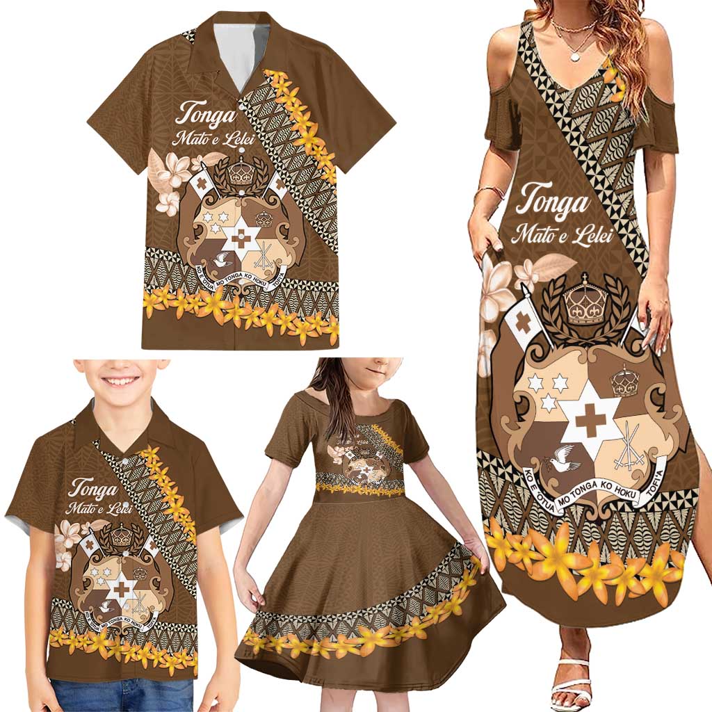 Personalised Tonga Language Week Family Matching Summer Maxi Dress and Hawaiian Shirt Malo e Lelei Tongan Ngatu Pattern - Brown