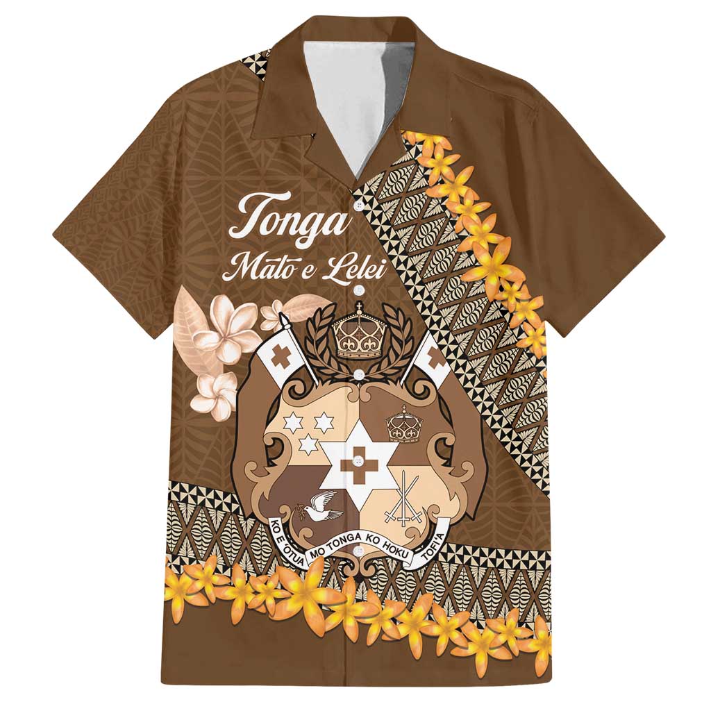 Personalised Tonga Language Week Family Matching Summer Maxi Dress and Hawaiian Shirt Malo e Lelei Tongan Ngatu Pattern - Brown LT14 Dad's Shirt - Short Sleeve Brown - Polynesian Pride