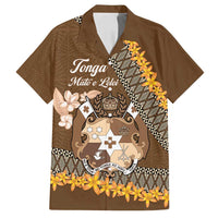 Personalised Tonga Language Week Family Matching Summer Maxi Dress and Hawaiian Shirt Malo e Lelei Tongan Ngatu Pattern - Brown LT14 Dad's Shirt - Short Sleeve Brown - Polynesian Pride