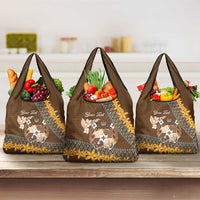 Personalised Tonga Language Week Grocery Bag Malo e Lelei Tongan Ngatu Pattern - Brown LT14 3-pack One Size Brown - Polynesian Pride