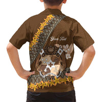 Personalised Tonga Language Week Kid Hawaiian Shirt Malo e Lelei Tongan Ngatu Pattern - Brown