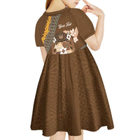 Personalised Tonga Language Week Kid Short Sleeve Dress Malo e Lelei Tongan Ngatu Pattern - Brown