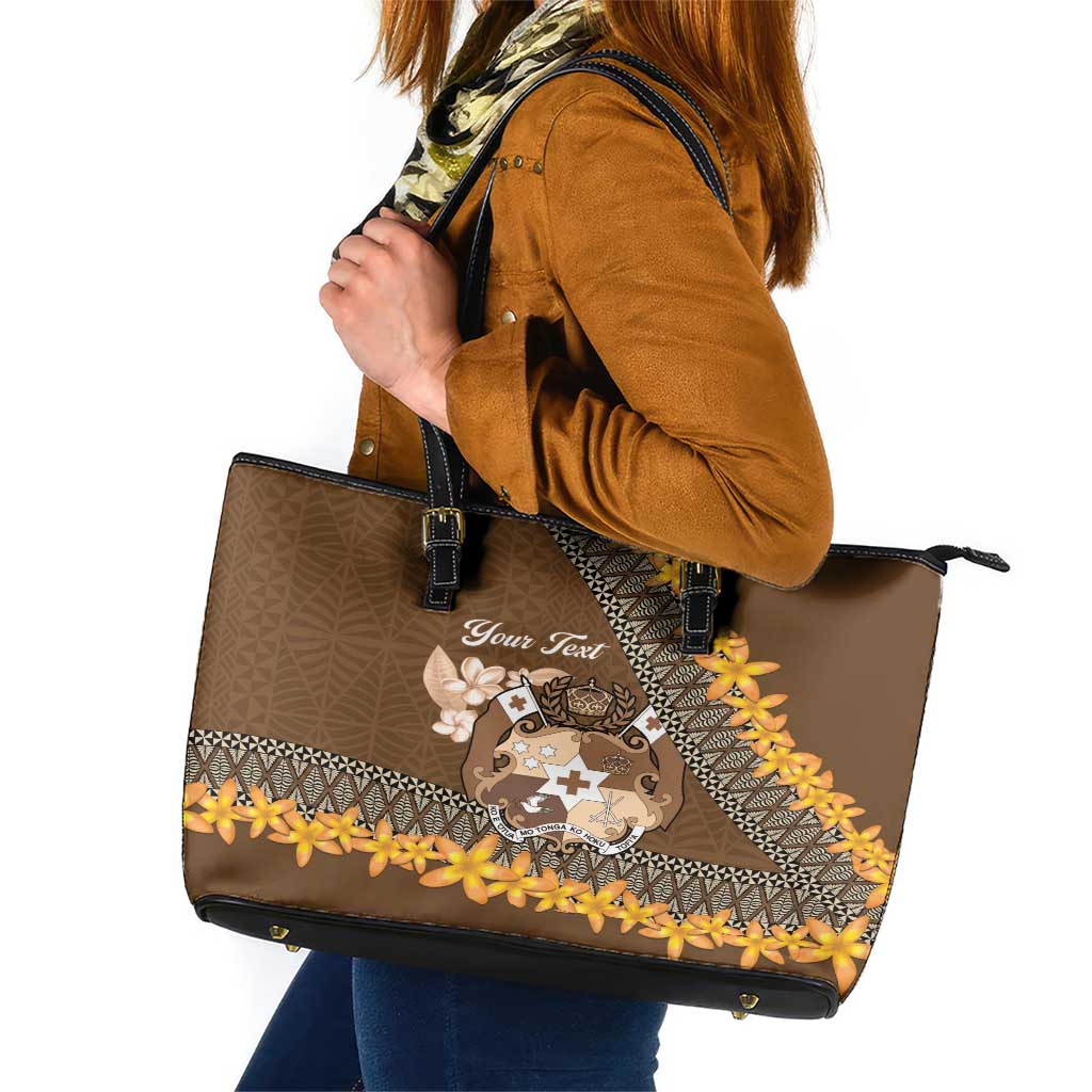 Personalised Tonga Language Week Leather Tote Bag Malo e Lelei Tongan Ngatu Pattern - Brown LT14 Brown - Polynesian Pride