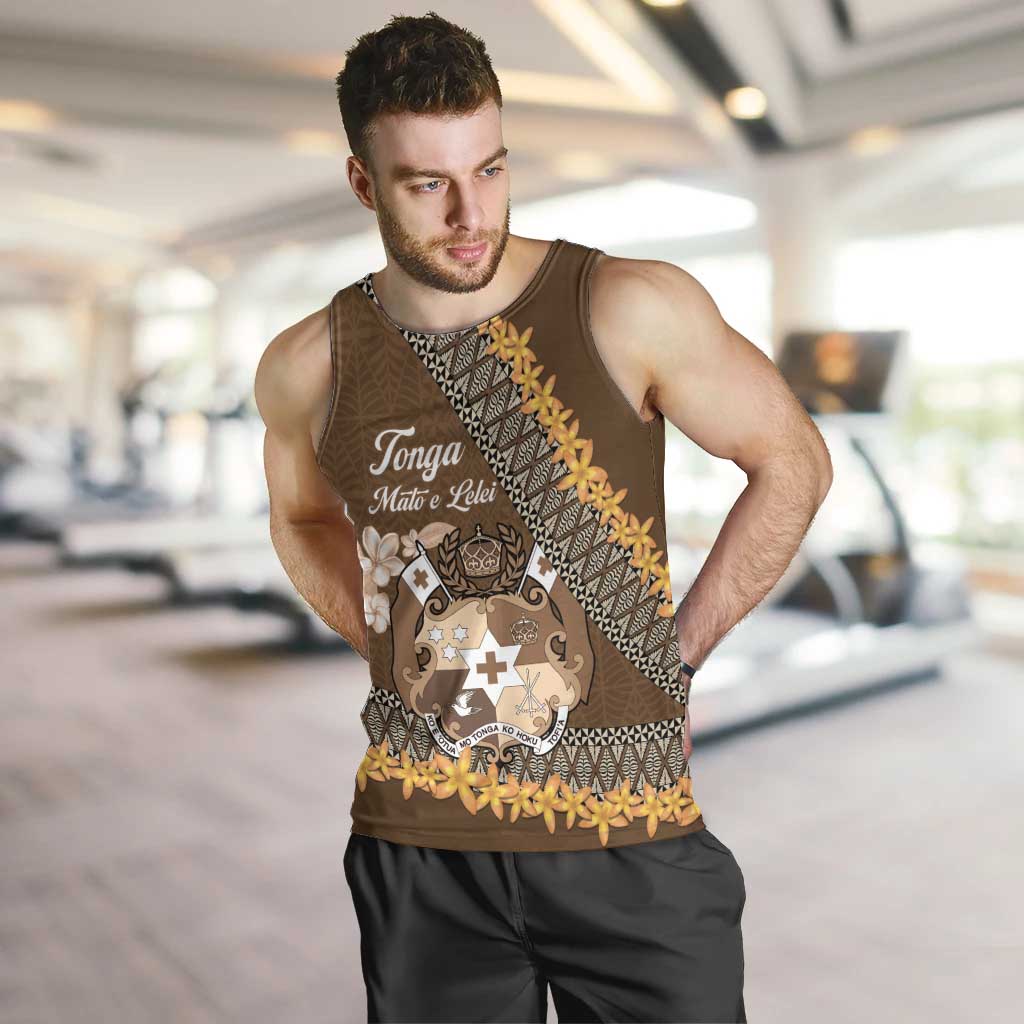 Personalised Tonga Language Week Men Tank Top Malo e Lelei Tongan Ngatu Pattern - Brown LT14 Brown - Polynesian Pride
