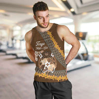 Personalised Tonga Language Week Men Tank Top Malo e Lelei Tongan Ngatu Pattern - Brown LT14 Brown - Polynesian Pride